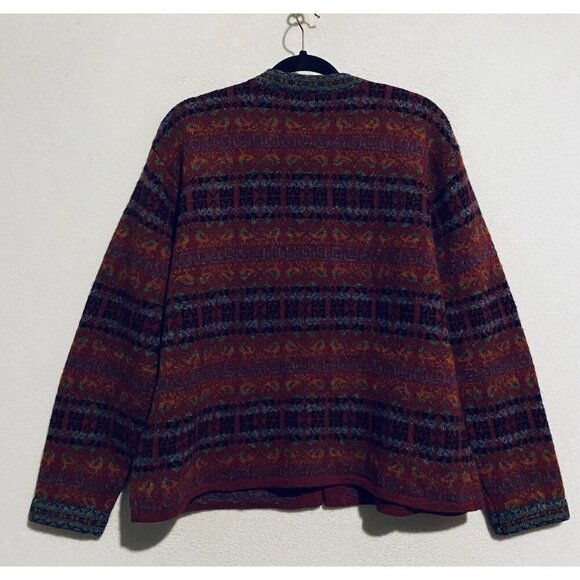 Nordic Designs Sweater Womens Large Red Fair Isle Cardigan Wool Pewter Clasp - Picture 4 of 7